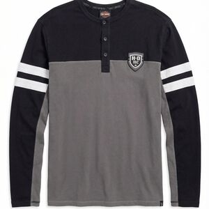 Harley-Davidson Black & Gray Long-Sleeve Henley with White Sleeve Stripes